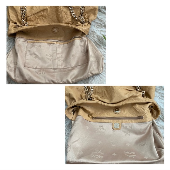 MCM Distressed Gold Chain Leather Tote - Picture 13 of 16